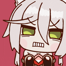 a cartoon drawing of a girl with white hair making a funny face