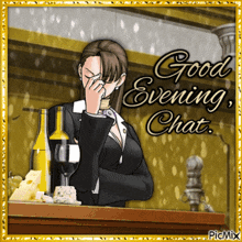 a picture of a woman crying with the words good evening chat written below her