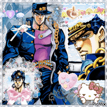 a picture of jotaro and hello kitty with the words love love written on the bottom