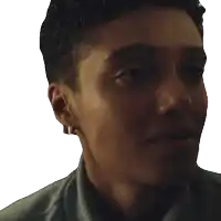 a close up of a person 's face with the words " i 'm staying " below it