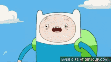 a cartoon character with a surprised look on his face and the words make gifs at gifsoup.com at the bottom