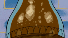 a cartoon drawing of a bottle with liquid coming out of it .