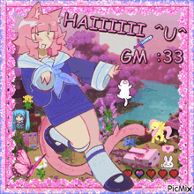a picture of a girl with the words haiiiiii ui gm 3:33 on it