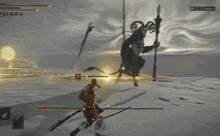 a screenshot of a video game shows a knight fighting a monster called the goddess of night