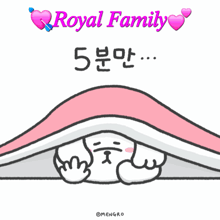 a cartoon of a dog under a pink blanket with the words royal family above it