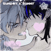 a drawing of two boys kissing with the words sunny x sunny