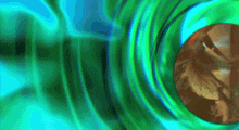 a green and blue background with a circle in the center