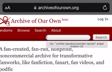a screenshot of the archive of our own beta page