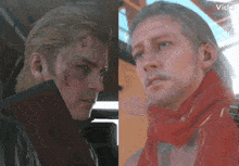 a man with a scarf around his neck is next to a man with a scarf around his neck