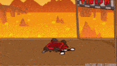 a cartoon of a red car on a track with a sign that says ' finish ' on it