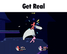 a video game with the words get real on the top