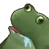 a close up of a frog with its mouth open and a tear coming out of it 's nose .