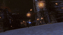 a man is holding a blue light sword in front of a building