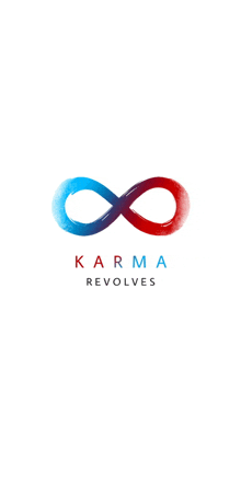 a logo for karma revolves with a red and blue infinity symbol on a white background