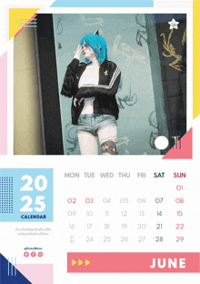 a calendar for the month of june has a picture of a girl