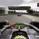 a video game shows a race car with drs 187 m on the dashboard
