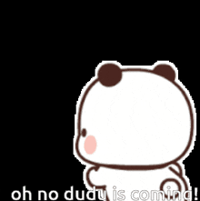 a cartoon bear and a panda bear are standing next to each other and talking .