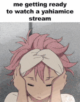 a picture of a girl with a bandage on her head with the caption me getting ready to watch a yahiamice stream
