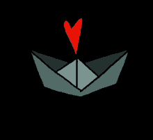 an origami boat with a red heart in the middle