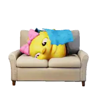 a yellow cartoon character is laying on a couch
