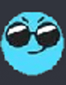 a blue smiley face with sunglasses and a microphone on it .