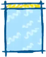 a drawing of a window with a blue frame and yellow trim