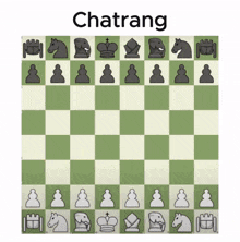 a picture of a chess board with the word chatrang above it