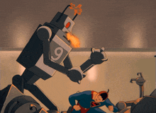 a robot with the number 9 on it
