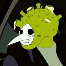a cartoon character with a long nose and a mask on
