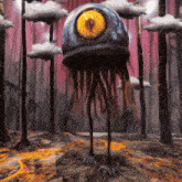 a painting of a monster with a large yellow eye