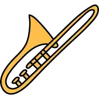 a cartoon drawing of a trombone with a long neck