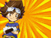 a cartoon character wearing goggles and gloves