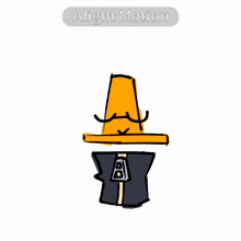 a cartoon drawing of a man wearing a yellow hat and a black jacket with the words alight motion underneath it