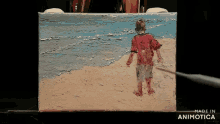 a painting of a boy standing on a beach is made by animatica