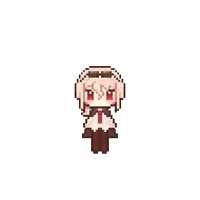 a pixel art drawing of a girl with pink hair