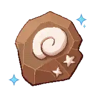 a pixel art illustration of a rock with a spiral and stars on it