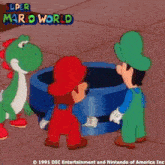 a poster for super mario world shows mario and luigi standing next to each other