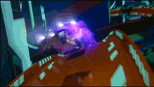 a purple light is coming from a purple object