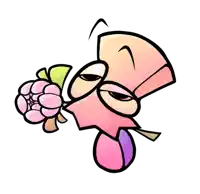 a cartoon drawing of a person holding a flower