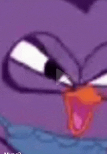 a close up of a cartoon character 's face with a purple background