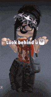 a picture of a girl with the words look behind u vera on the bottom
