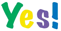 a colorful sign that says yes with a white background