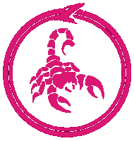 a pink scorpion is surrounded by a pink circle