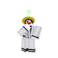 a clown with a question mark coming out of his mouth
