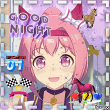 a picture of a girl with horses and the words " good night "