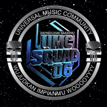 a logo for the universal music community with two skulls on it