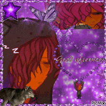 a picture of a wolf and a girl with the words good afternoon