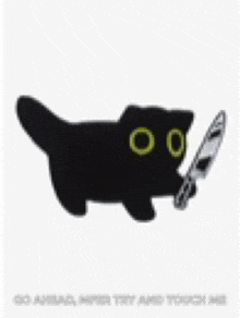a black cat is holding a knife in its paw .