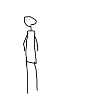 a drawing of a stick figure laying on the ground with a red arrow pointing to his head