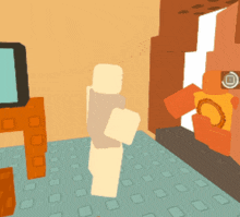 a cartoon character in a room with a tv